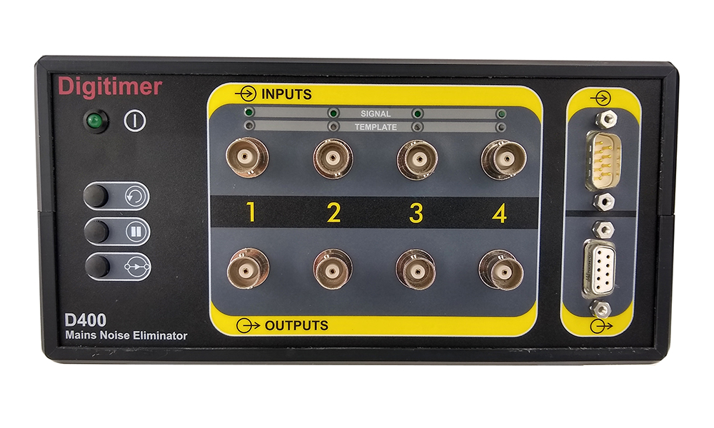 D400 Multi-channel 50/60Hz Mains Noise Eliminator Front Panel Digitimer
